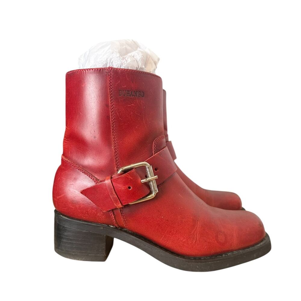 Vintage Durango Red Leather Harness Engineer Square Toe Ankle Boots 9